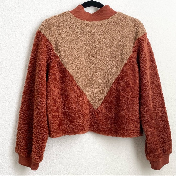 Fashion Nova The Next Movement Pullover Color-block Rust Combo Teddy Sweater L - Picture 7 of 13